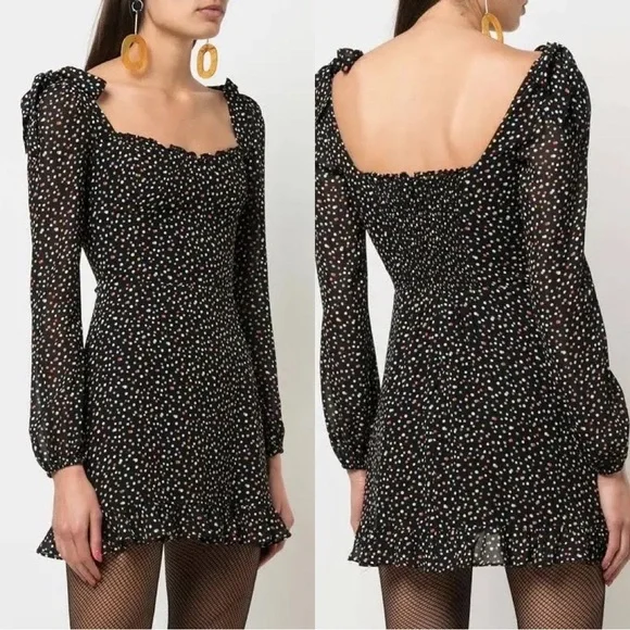 REFORMATION Polka Dot Confetti ELIN Square Neck Bow Shoulder Mini-Dress XS - Picture 3 of 8